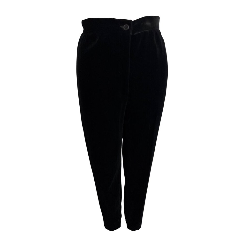 Vintage Suzelle Velvet High-Waisted Black Tapered Pants Size 8 Made In Hong Kong
